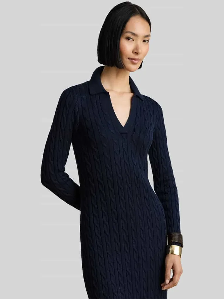 Lauren Ralph Lauren slim fit tricotjurk van mix van katoen en viscose marineblauw, foto 3