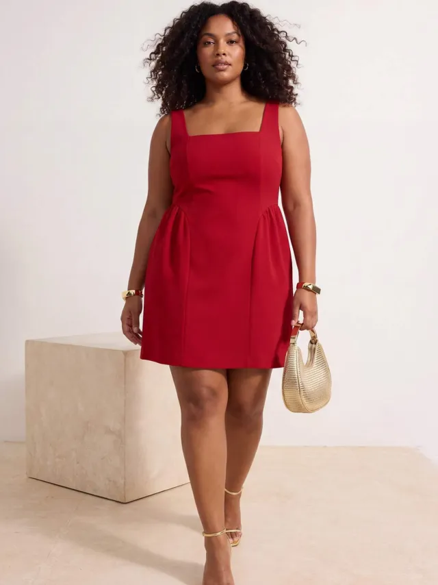 Trendyol Curve Dames Rood Effen Kort / Mini Mouwloos Casual A-lijn Grote maten Jurk