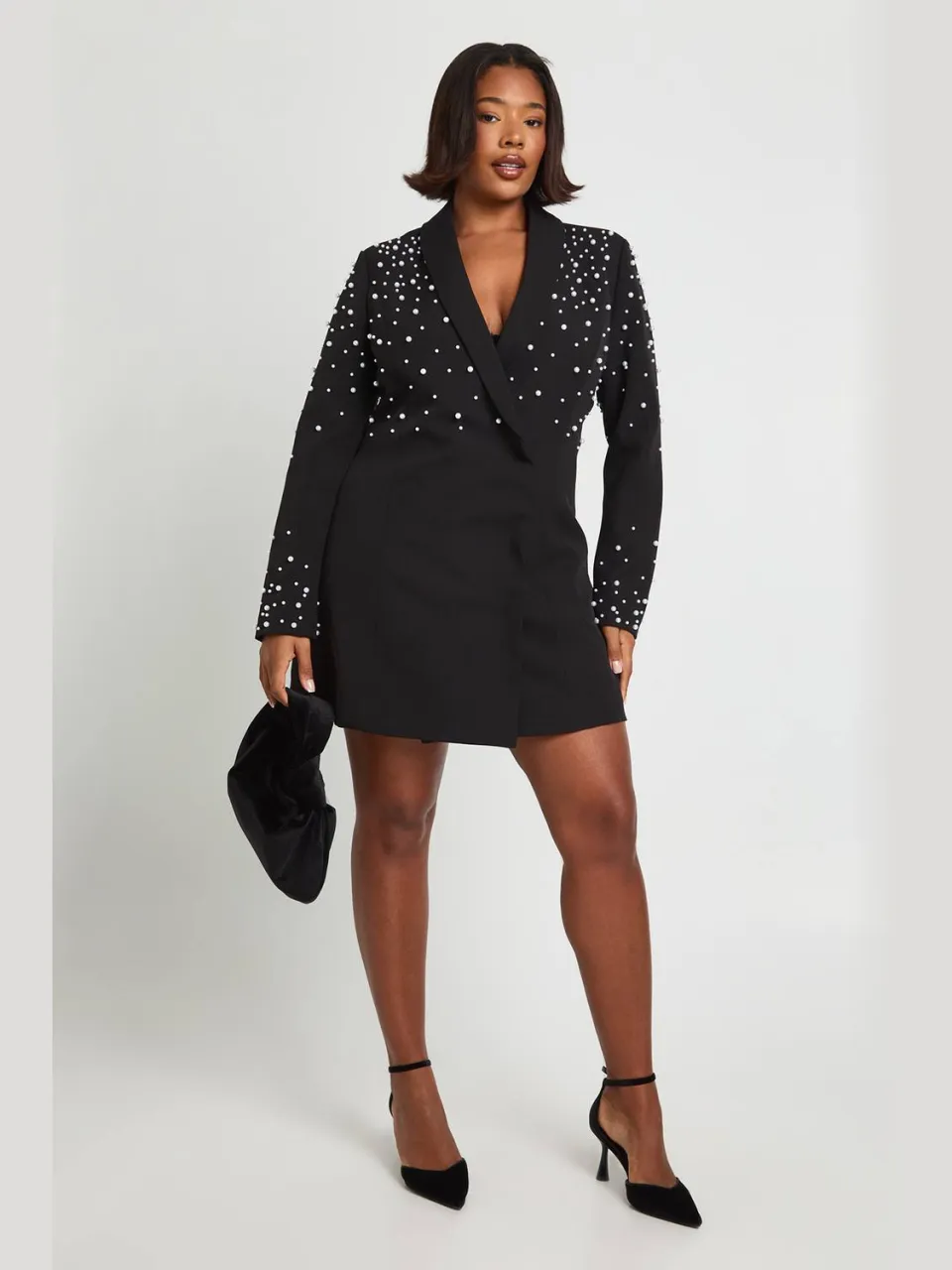 boohoo Dames Plus Parel Versierde Blazerjurk zwart, foto 3
