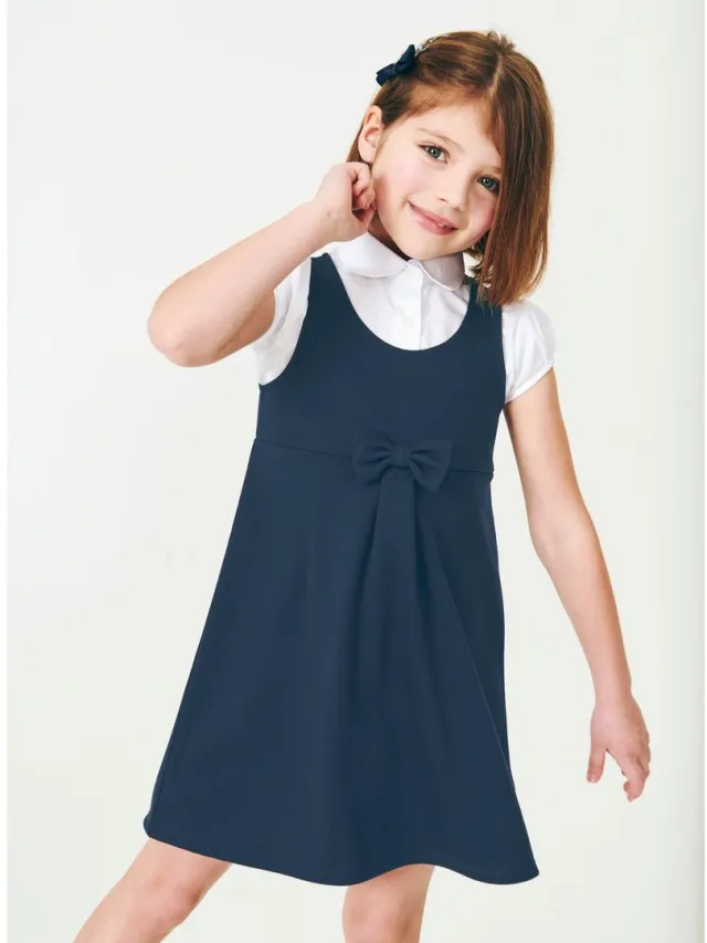 Next Meisjes - Jersey stretch schoolovergooier met strik - Blauw Navy