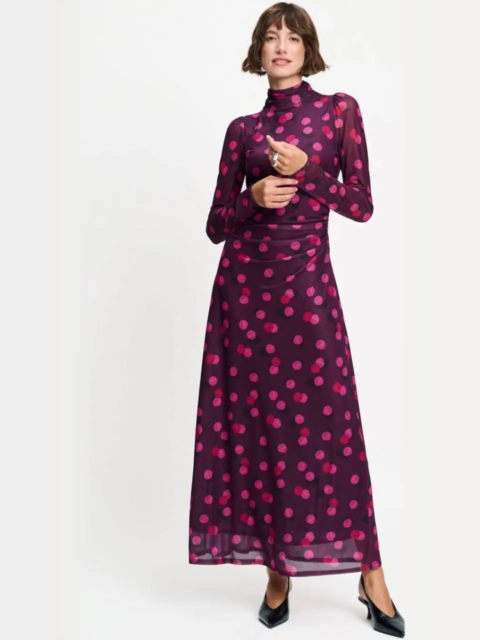 POM Amsterdam mesh maxi jurk met col en print - donkerpaars