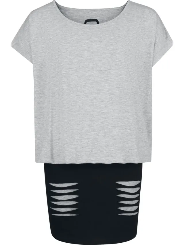 R.E.D. ROCK-ENGINEERED DESIGN Zwarte/grijze korte jurk met dubbele lagen look - Dames zwart;grijs