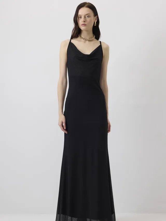 TOUCHÉ PRIVÉ Jurk met watervalhals ve bandjes - Zwart - Dames