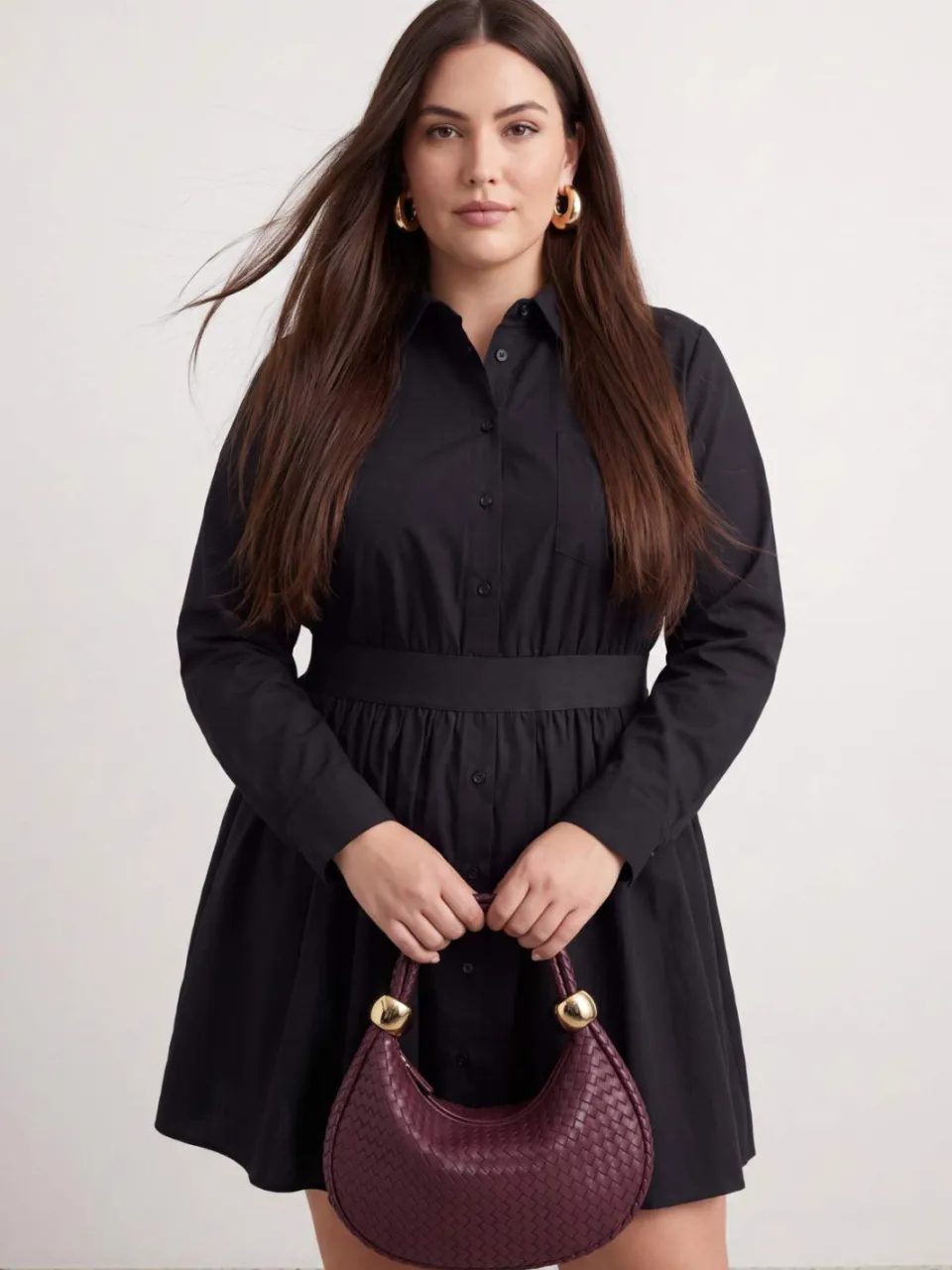 Trendyol Curve Dames Zwart Effen Kort / Mini Lang Blousejurk Grote maten Jurk