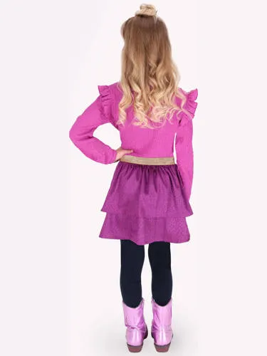 B.Nosy midi jurk met ruches en panterprint paars, foto 3