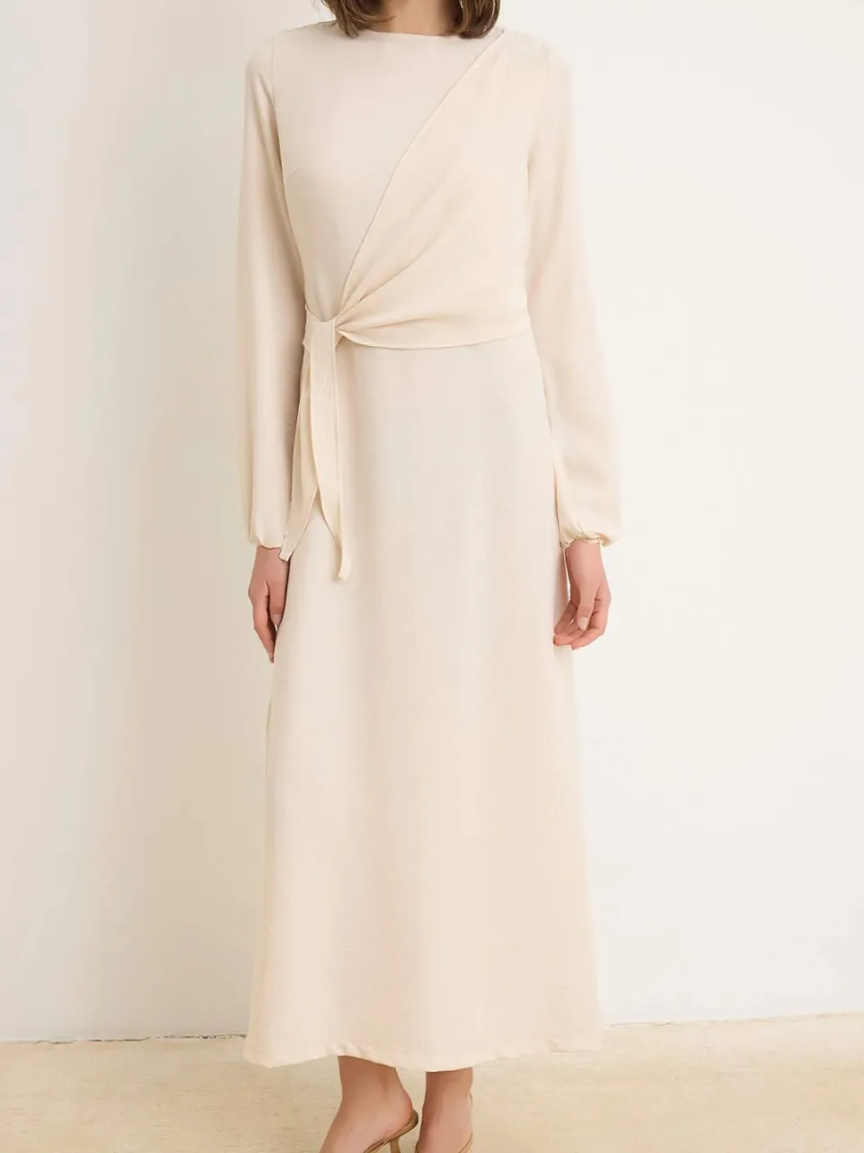 Trendyol Modest Dames Ecru Effen Maxi Lang Casual Double-breasted Modest Jurken, foto 2