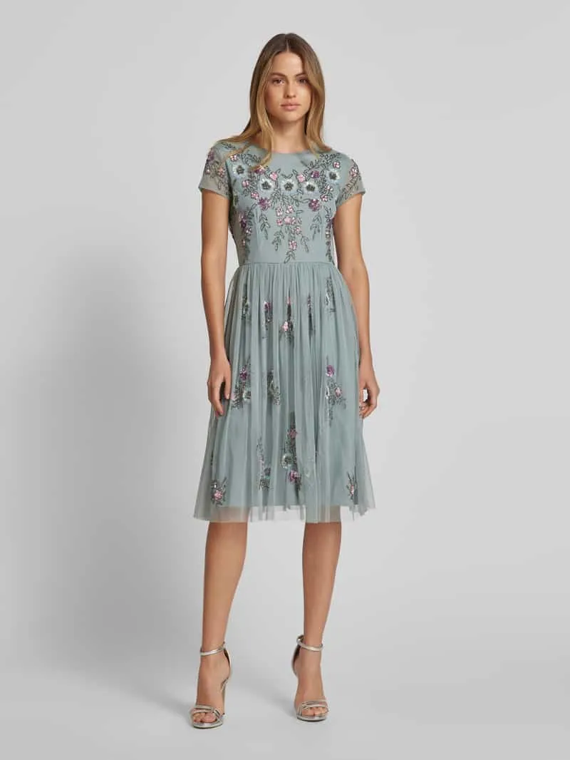 Lace & Beads Knielange cocktailjurk met pailletten Middengrijs