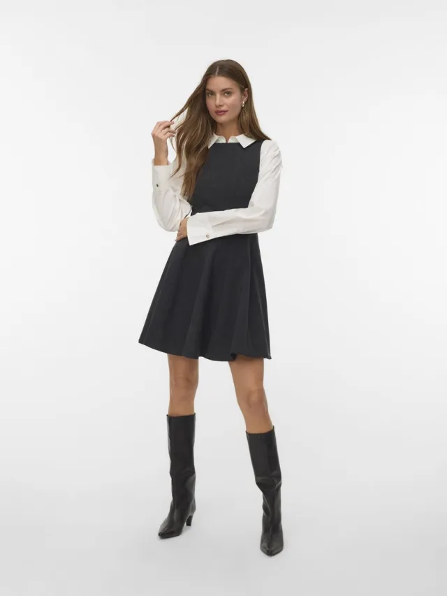 Vero Moda VMBESTIE SL PEPLUM DRESS - Dames - Mini jurken Dark Grey Melange