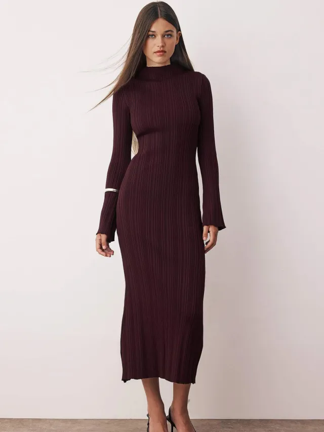 Trendyol TRENDYOLMİLLA Dames Paars Effen Maxi Lang Casual Bodycon Jurken Rood