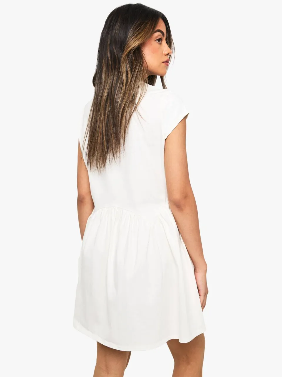 boohoo Dames Katoenen Smock Jurk met Gebogen Zoom wit, foto 2
