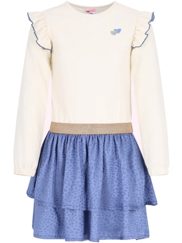 B.Nosy Y608-5858 Jurk meisjes offwhite blauw-140 Winter White