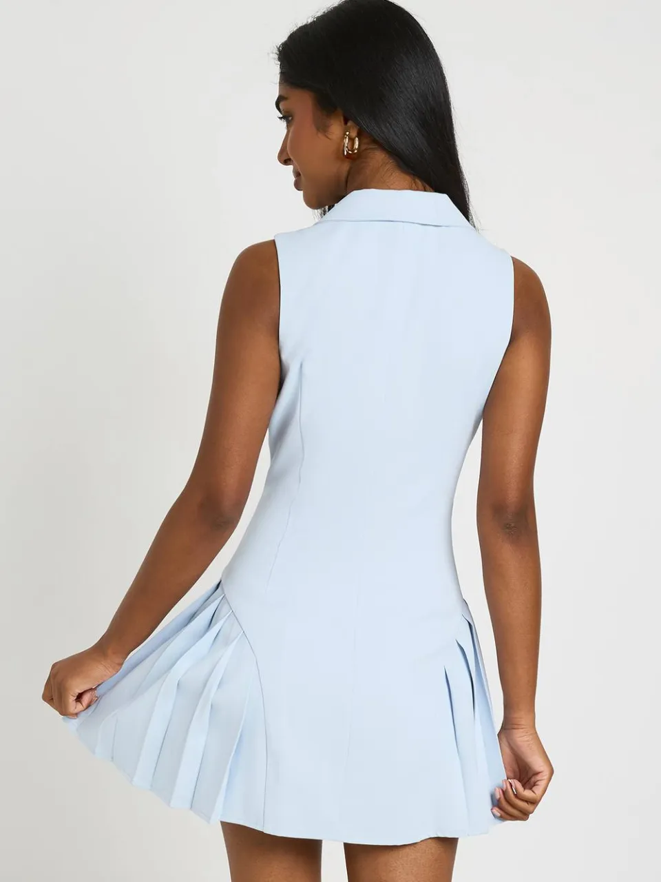 boohoo Dames Getailleerde Mouwloze Gestructureerde Blazerjurk Met Geplooide Taille pastelblauw, foto 2