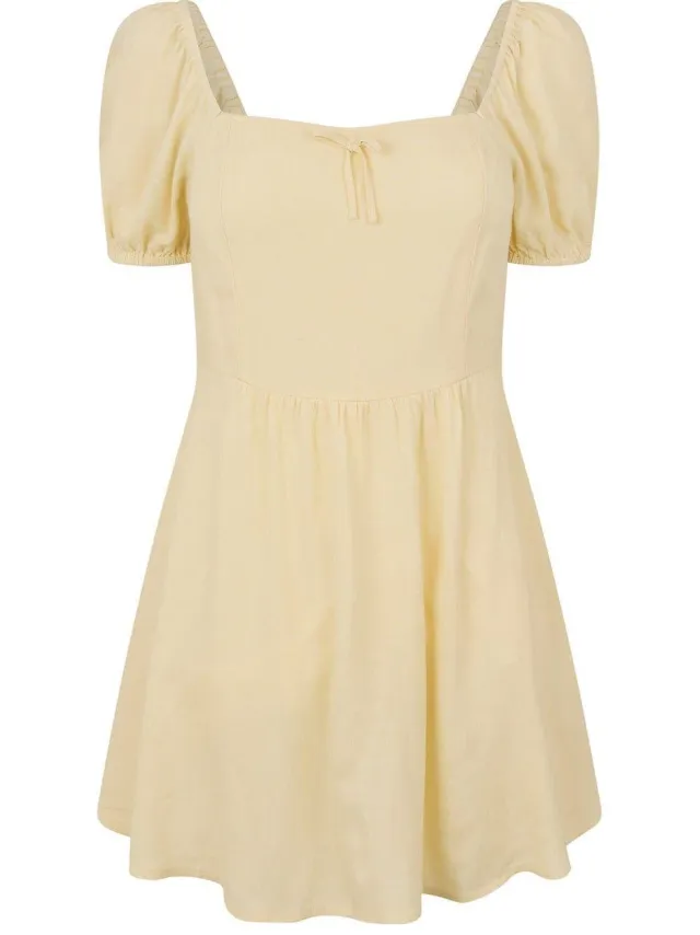 Jack Wills Dames/Dames Mini Jurk met Ruches Pofmouwen (Boter) Geel