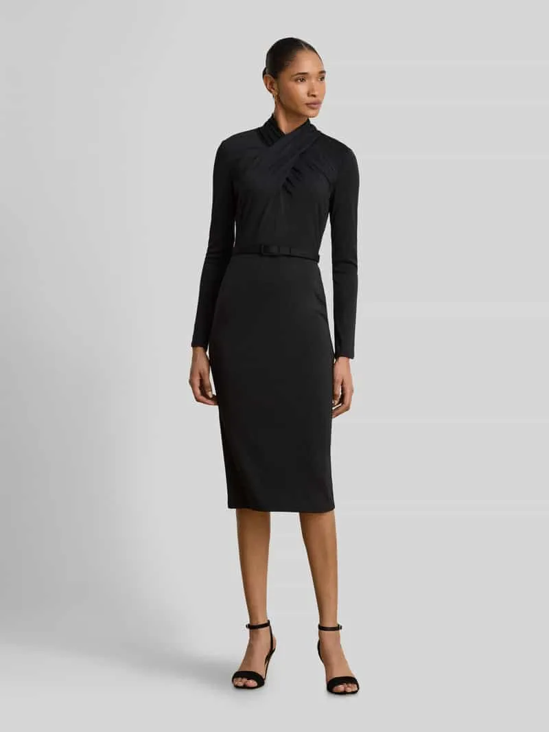 Lauren Ralph Lauren Midi-jurk met gedrapeerde wikkelcol Zwart