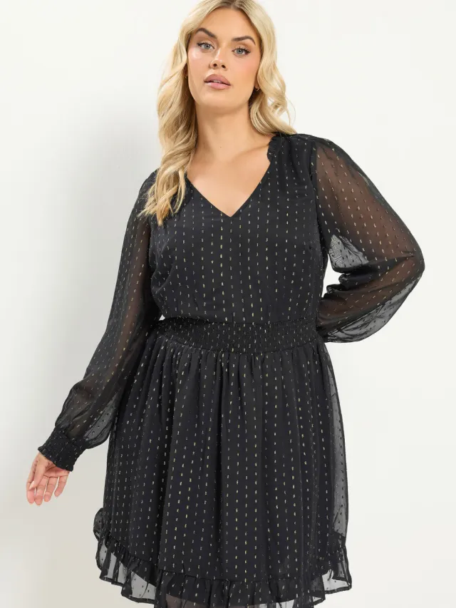 Yours Zwarte Metallic Minijurk-56 Black