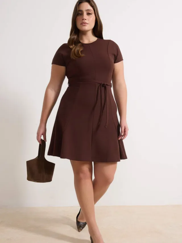 Trendyol Curve Dames Bruin Effen Kort / Mini Kort Casual Skater Grote maten Jurk