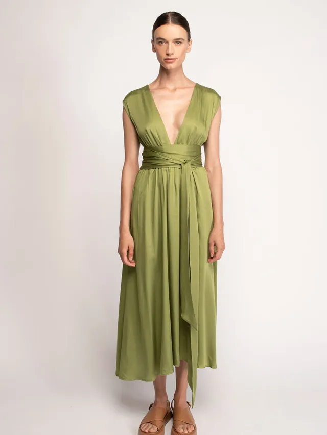 Neu Nomads dames vegan Midi Jurk Belize Groen Olijfgroen