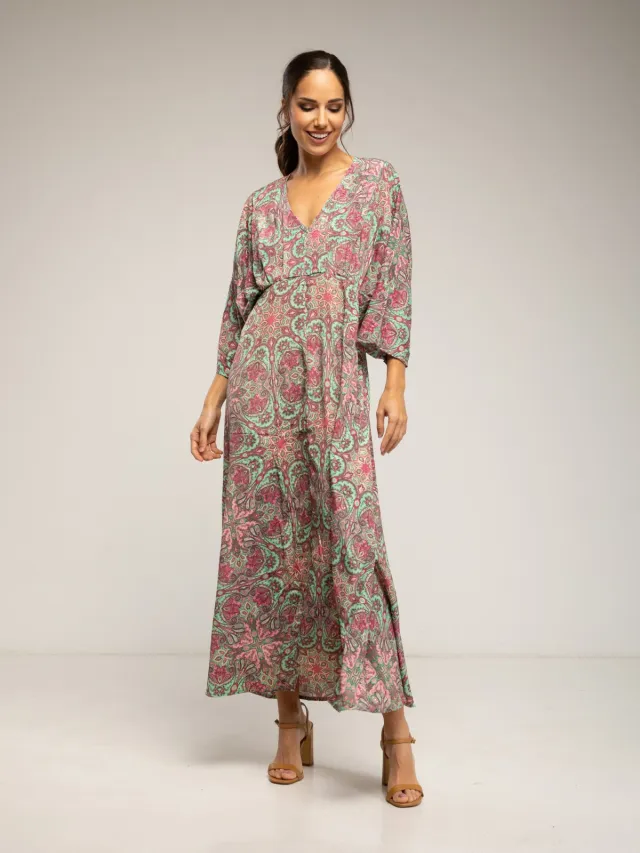 Tantra Maxi-jurk met print, V-hals en elastische taille Groen
