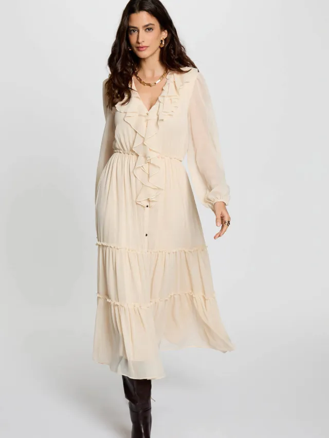 Morgan midi jurk beige