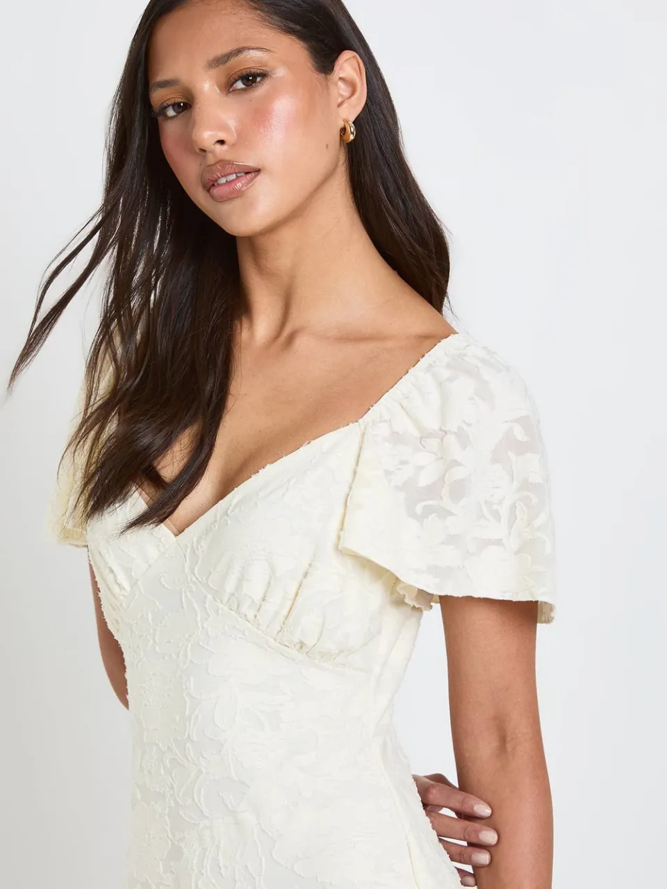 boohoo Dames Burnout Bloemen Melkmeid Jurk Met Ruches Detail ivoor, foto 3