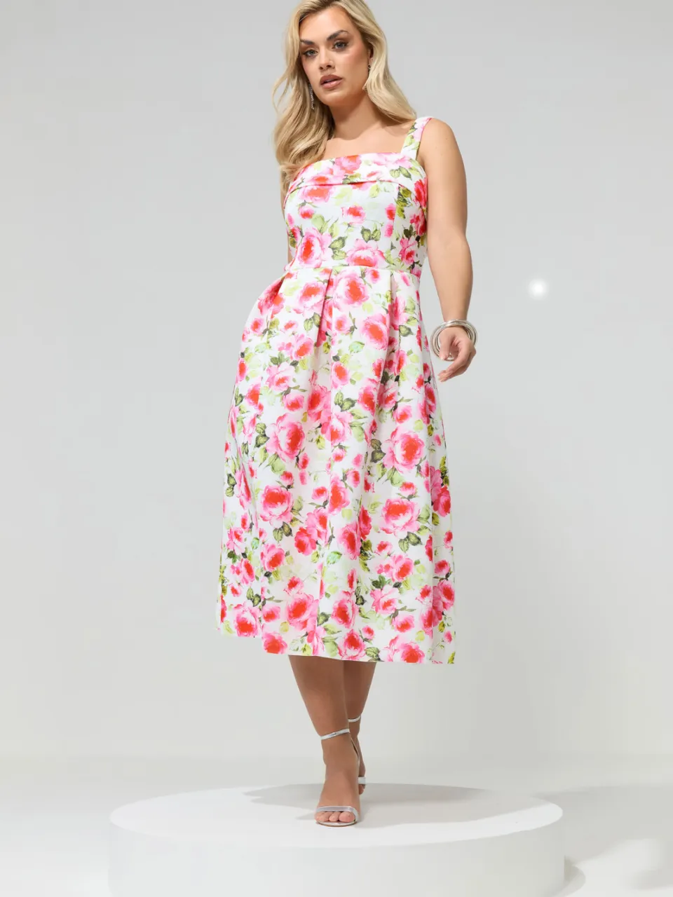 Yours London Witte Midijurk Met Bloemenprint En Vierkante Hals, foto 2