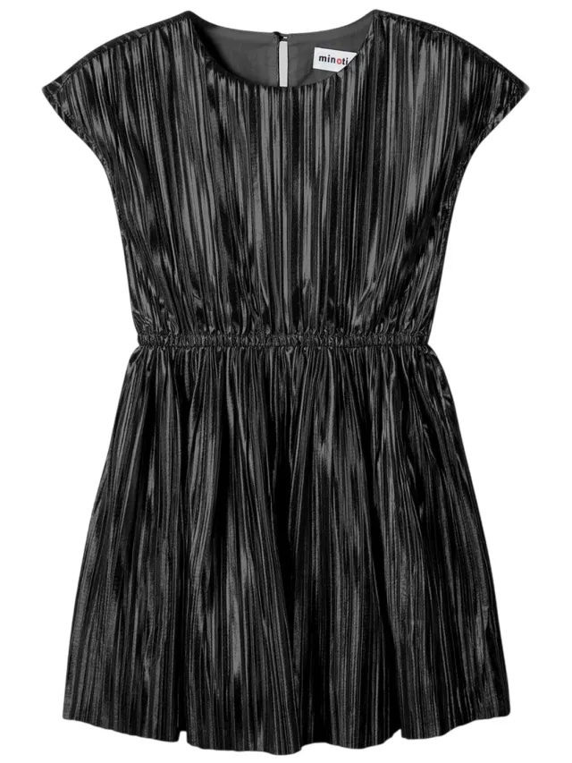 Minoti Metallic geplooide jurk voor meisjes (Zwart)