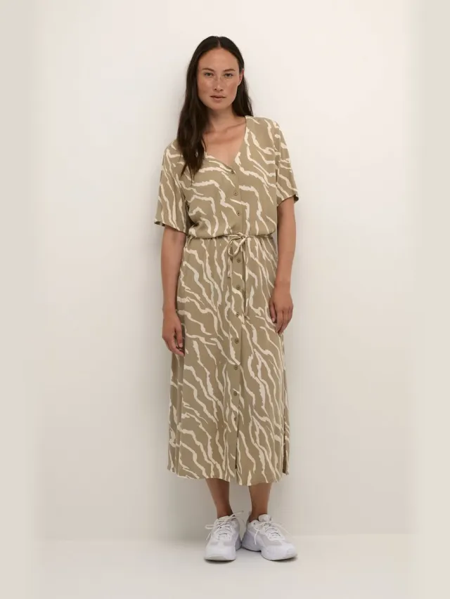 Kaffe KAtara Amber Dress Dames Jurk Chinchilla/White Zebra Print