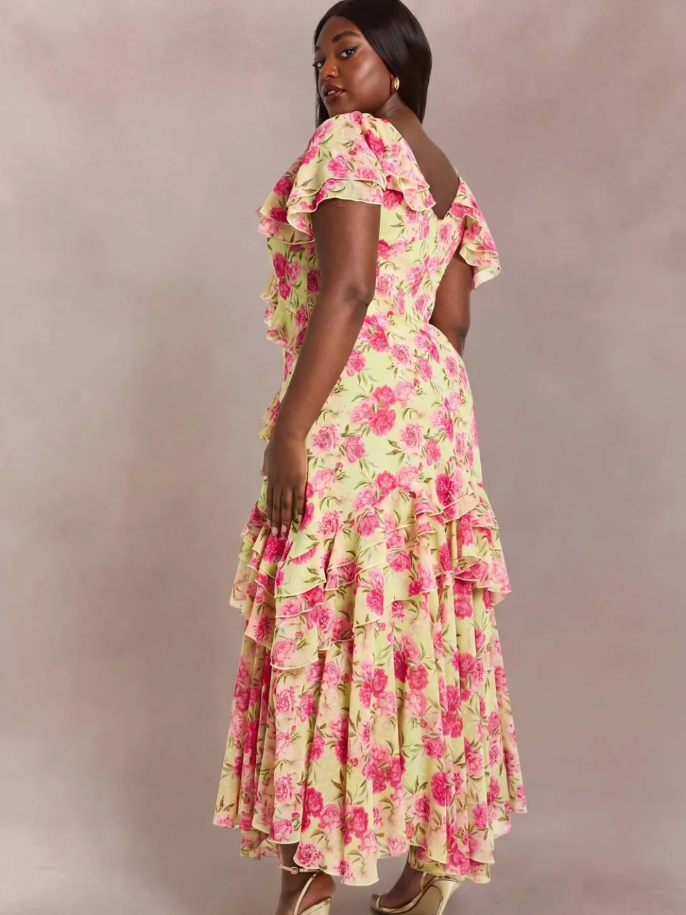 boohoo Dames Plus Dobby Chiffon Maxi Jurk Met Bloemenprint En Ruches verstandig, foto 2