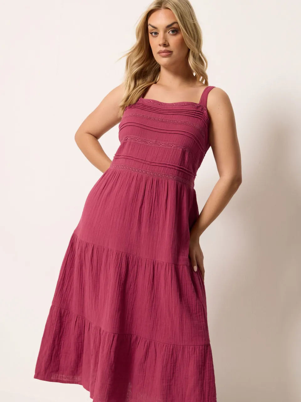 Yours Roze Mousseline Geplooide Gelaagde Jurk Pink