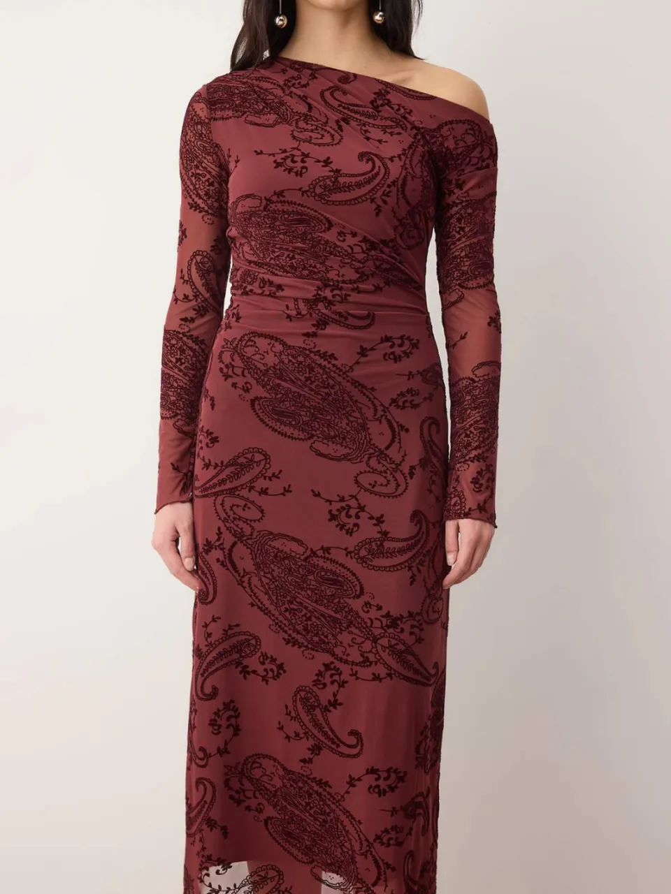 Trendyol TRENDYOLMİLLA Dames Bordeaux Paisley Midi Lang Casual A-lijn Jurken, foto 2