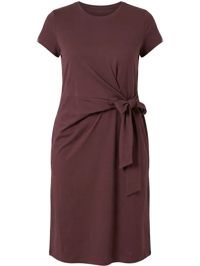 Studio Untold Dames - Midi-jurk van jersey A-lijn met drapering - Chocolade - Maat 46+