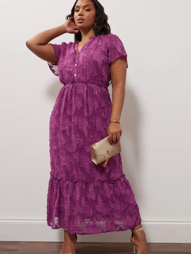 Yours London Midaxi Jurk Van Jacquard Met Burnout Motief In Paars Purple