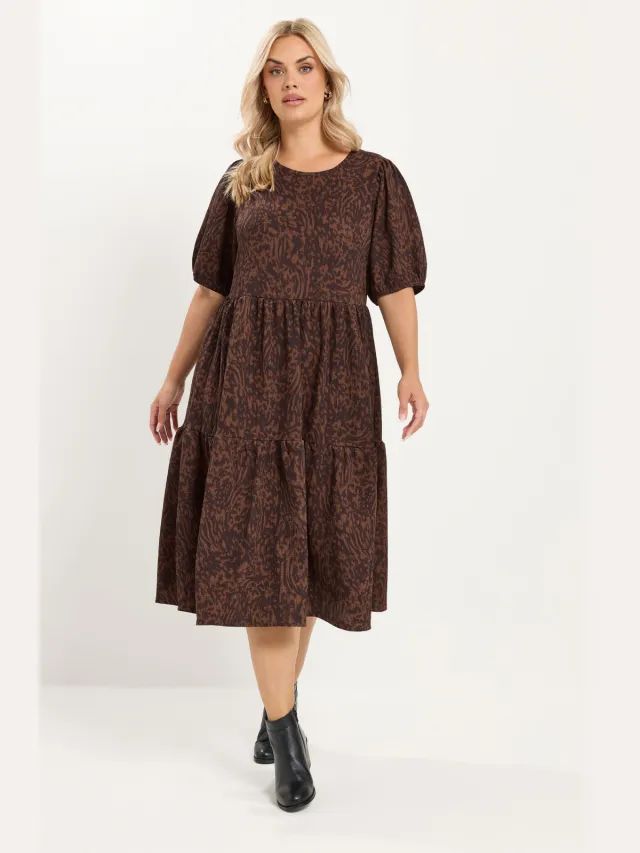 Yours Bruine Jurk Met Dierenprint-60 Brown