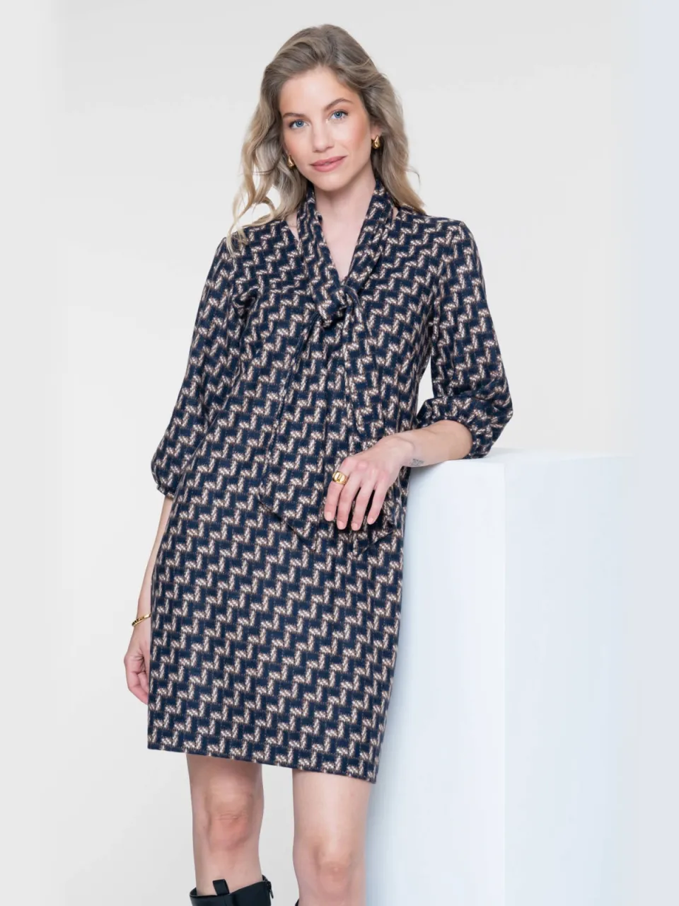 Geisha midi jurk donkerblauw, foto 7