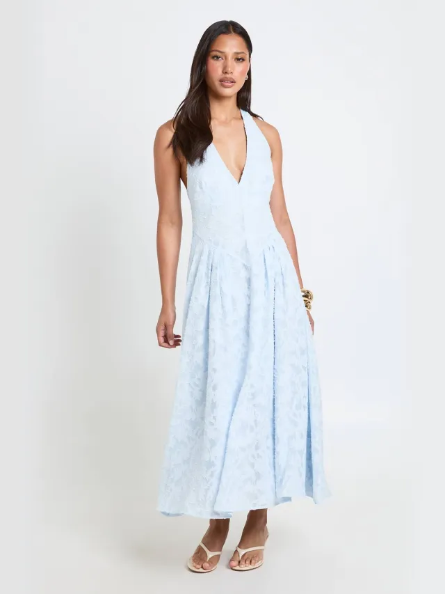 boohoo Dames Burnout Halter Midaxi Jurk Pastelblauw