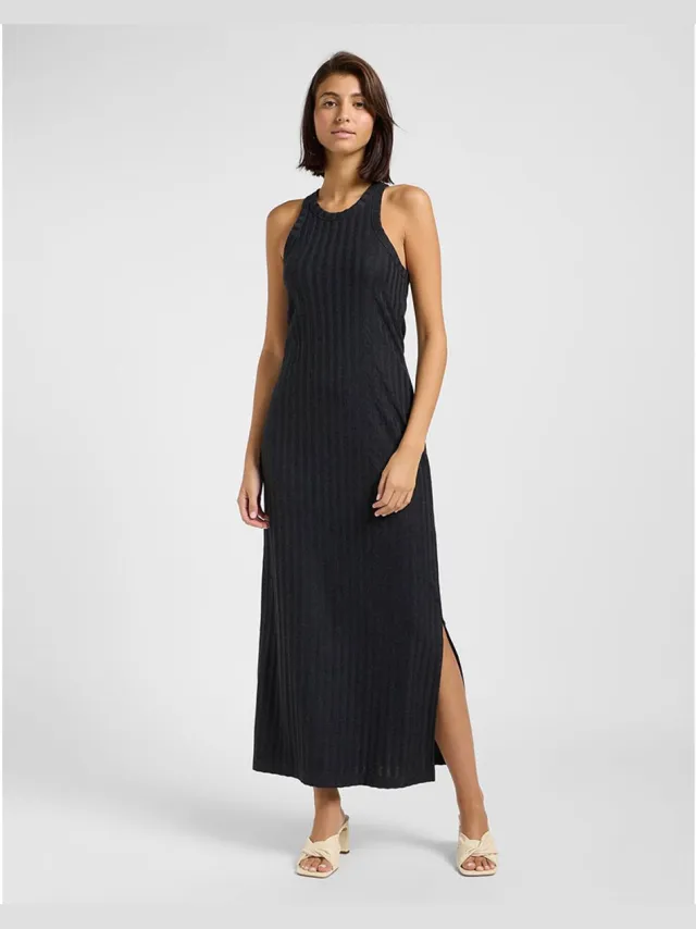 Lee Rib Lange Jurk Zonder Mouwen Zwart XS Vrouw Black