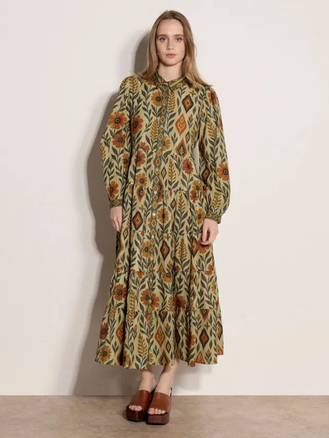 Apricot Bloemenbladeren gelaagde shirt midi-jurk Groen