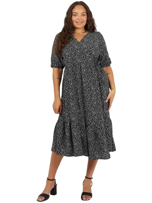 Brave Soul Wrapjurk met pofmouwen en luipaardprint voor dames (Zwart, Wit)