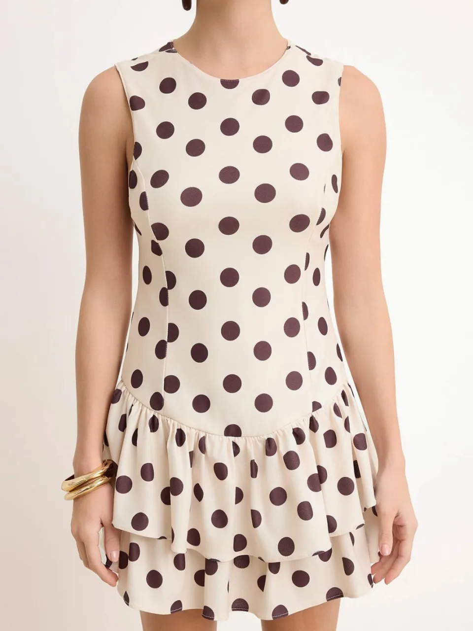 Trendyol TRENDYOLMİLLA Dames Ecru Stippen Kort / Mini Kort Casual Skater Jurken, foto 2