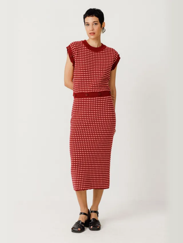 Skfk dames vegan Gebreide Jurk Lakora Met Afneembare Mouwen Rood