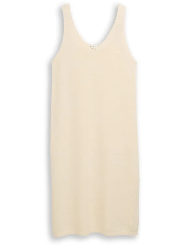 Tom Tailor Denim - Losvallende gebreide jurk met V-hals - Dove White