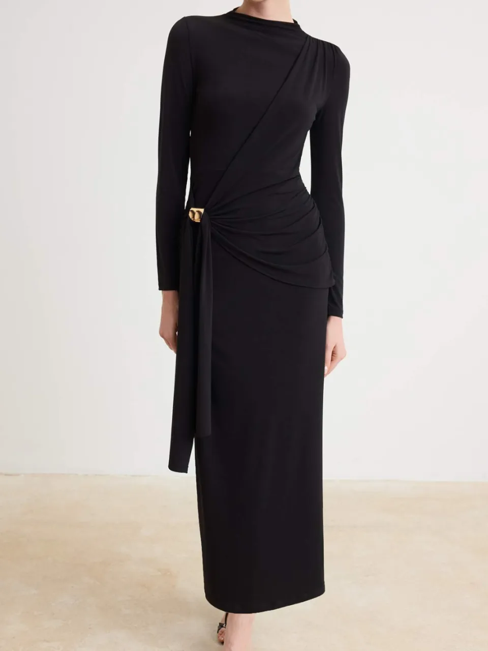 Trendyol Modest Dames Zwart Effen Maxi Lang Casual Bodycon Modest Jurken, foto 2