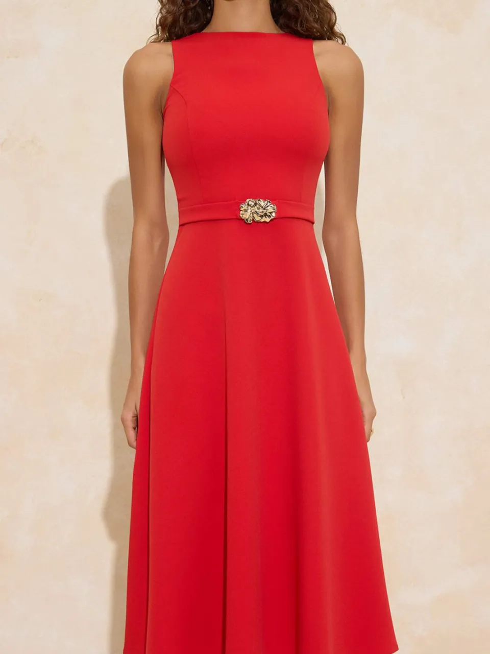 Trendyol TRENDYOLMİLLA Dames Rood Effen Midi Mouwloos Zakelijk Skater Jurken, foto 2
