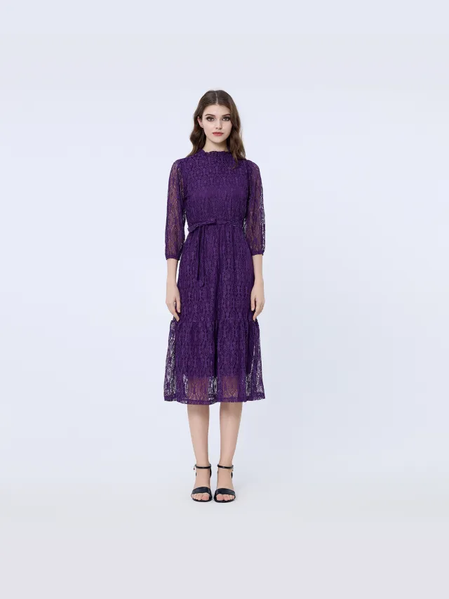 Smart & Joy Fit-and-flare kanten jurk Paars