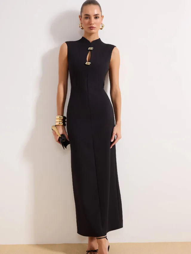 Trendyol TRENDYOLMİLLA Dames Zwart Effen Maxi Mouwloos Stijlvol/Avond Recht Avond & Gala Jurk