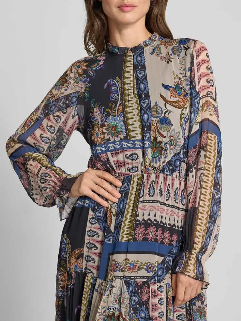 Milano Italy Midi-jurk van viscose in all-over look marineblauw, foto 4