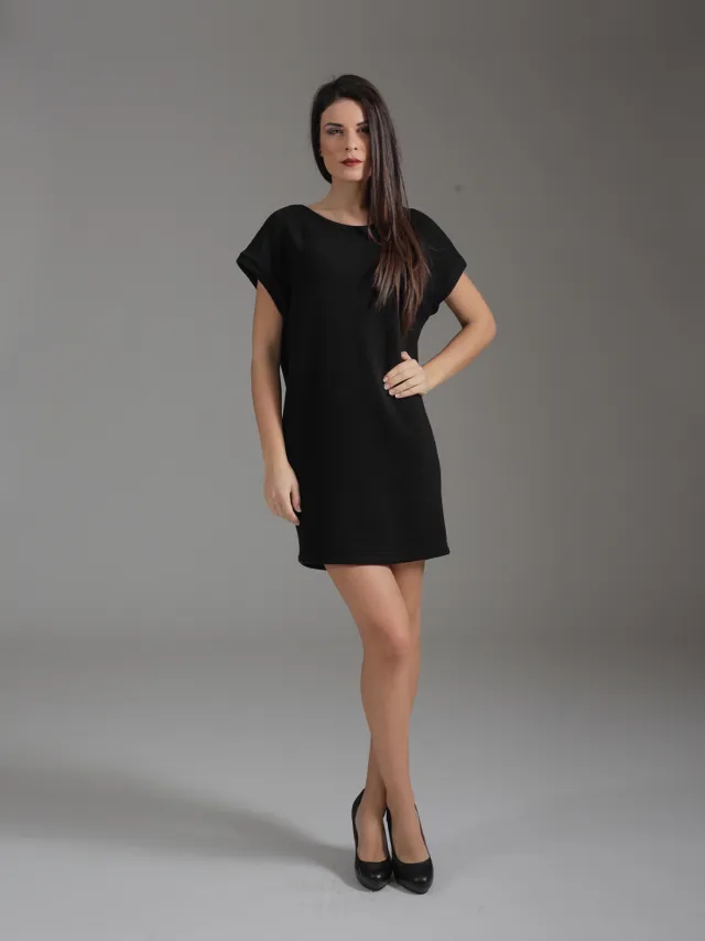 Conquista Loose Fit Mouwloos Mini-jurkje met Knoopdetail Zwart