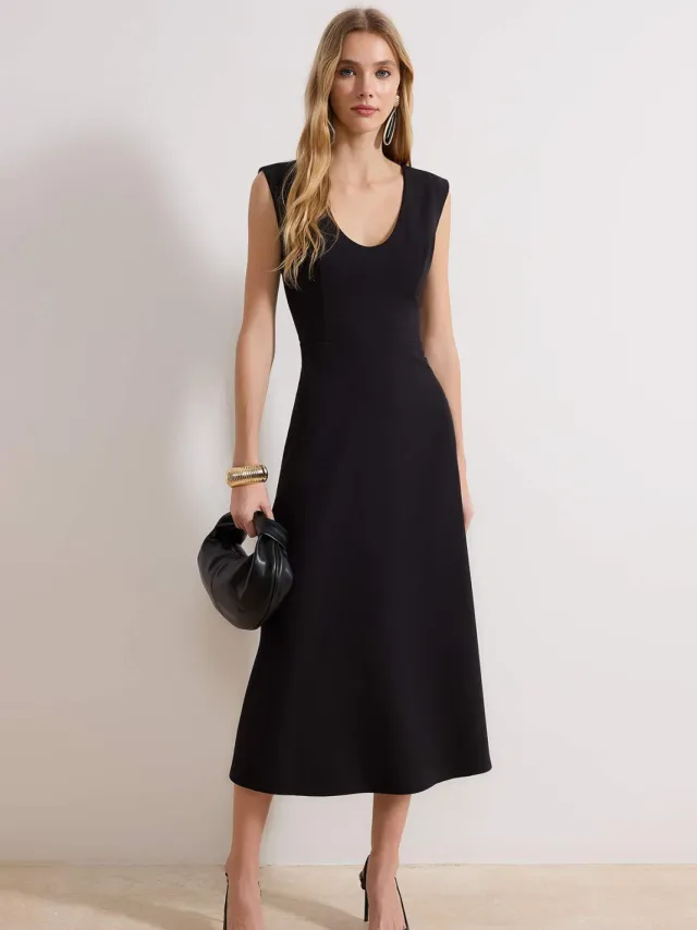 Turkishsouq Platte, mouwloze midi-jurk voor dames, casual/dagelijks, A-lijn Zwart