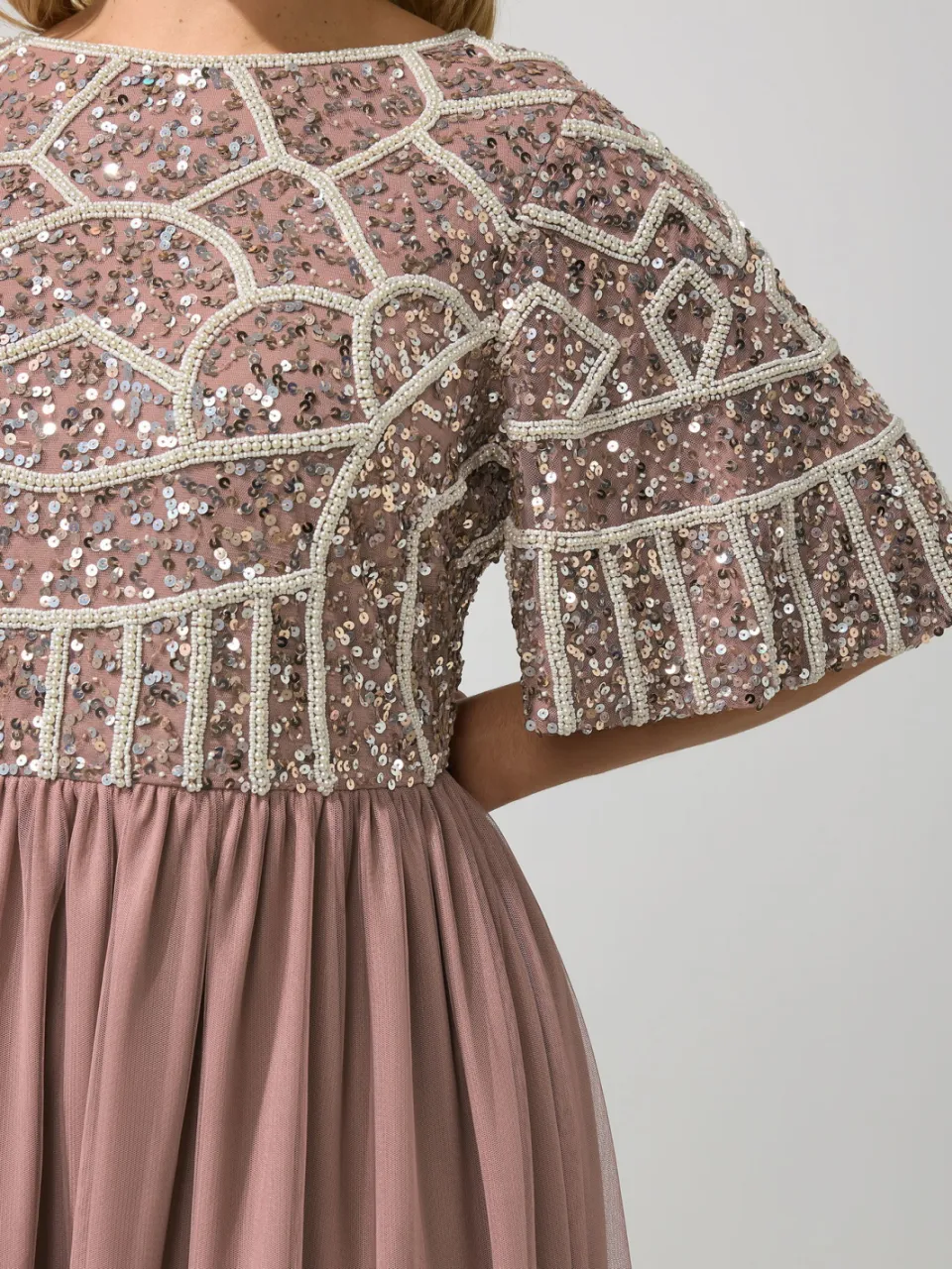 Luxe: Ultimate Embellishment Luxe Maxijurk Met Roze Versieringsize 54-56, foto 5