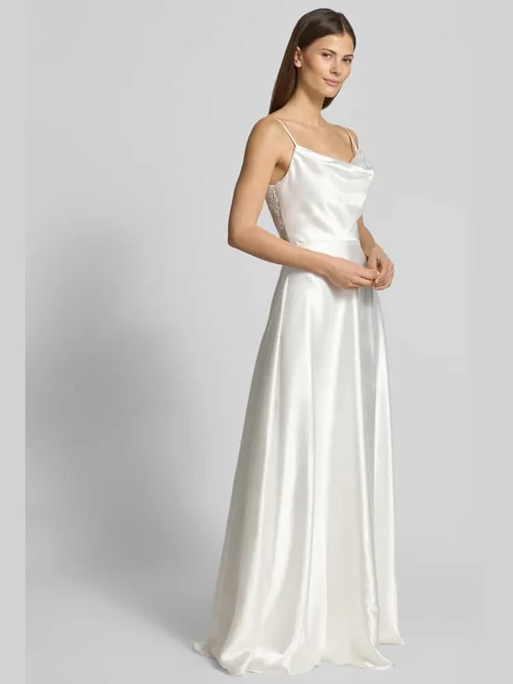 LUXUAR FASHION Avondjurk van satijn met watervalhalslijn offwhite, foto 4